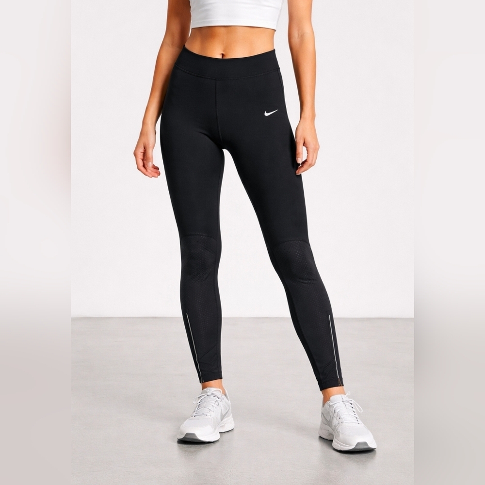 Nike Dri-FIT Black Leggings XS Mesh Panel Zip Ankle Athletic Running